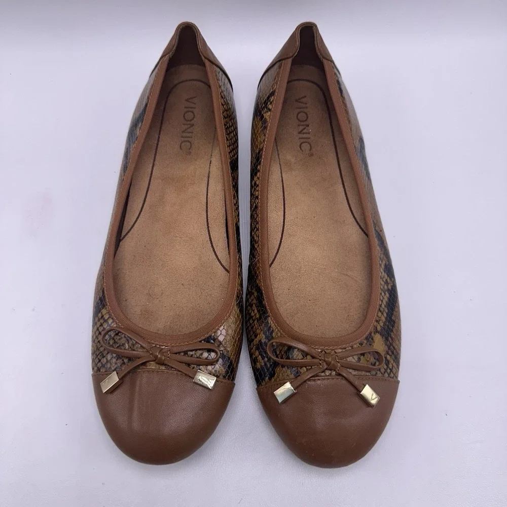 Vionic Minna Boa Ballet Flats Brown Snake Reptile Women's Size‎ 10